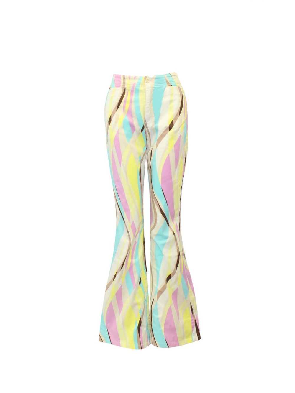 New - Vintage Escada Pastel Multicolor Wave-Print Swirl Wide-Leg Pants